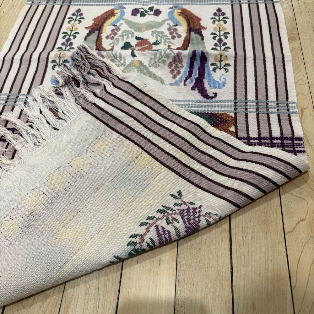 Handwoven Guatemalan Cotton Table Runner Quetzal Bird Design Textile Wall Art - Picture 9 of 14